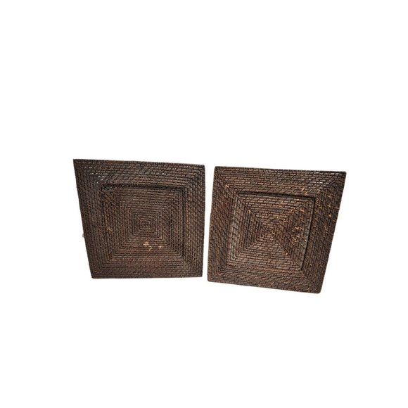 2 Woven Wicker Rattan 13" Square Charger Plates Boho Bohemian - Picture 3 of 14